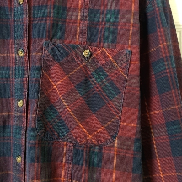 Topshop Classic Plaid Pinwale Corduroy Long Sleeve Button Down Shirt Burgundy 8 - Picture 7 of 12